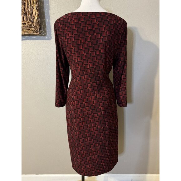 Ralph Lauren Dress 12 Black Red Plum 3/4 Long Sleeve Stretch Sheath Washable NEW - Picture 6 of 12